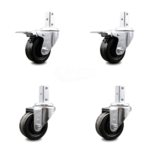 3 Inch Phenolic Wheel Swivel 3/4 Inch Square Stem Caster Total Lock Brakes, 2PK